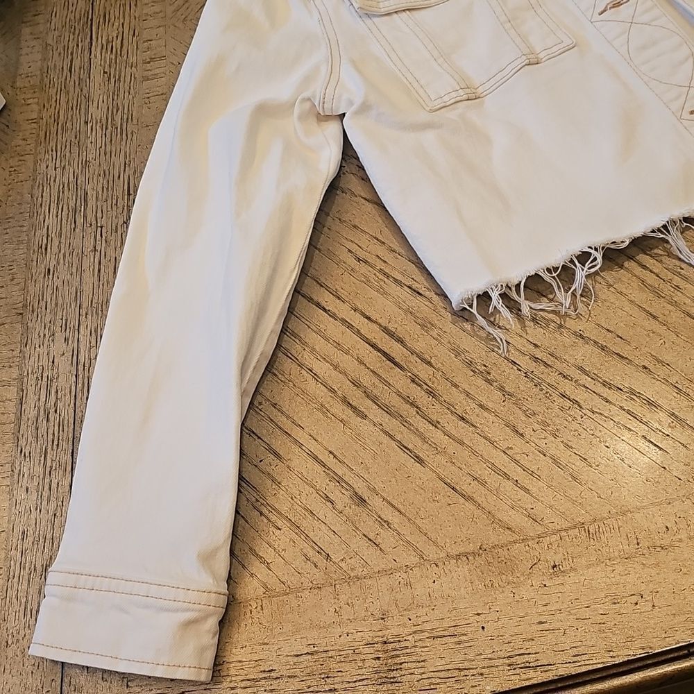 Frye Cropped Off White Denim Jacket Size S - Picture 2 of 12